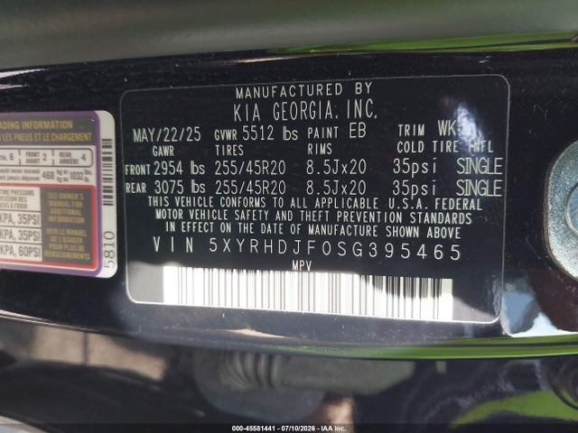 Aukcja sprzedaży 2025 Kia Sorento X-line Ex, vin: 5XYRHDJF0SG395465, numer aukcji: 45581441
