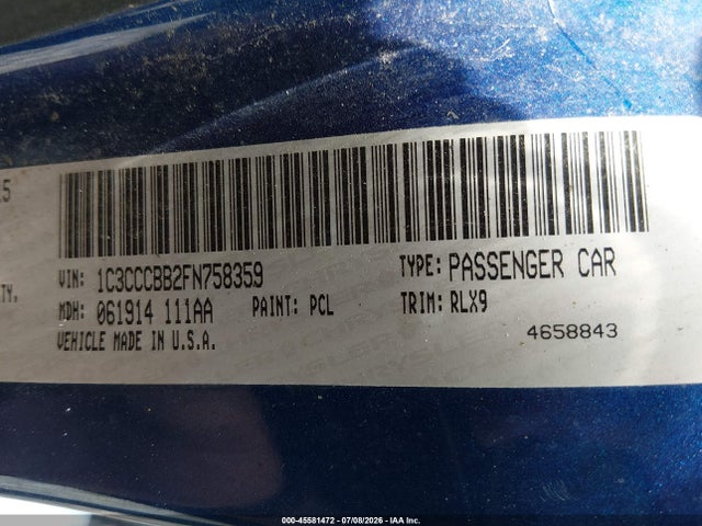 45581472 :رقم المزاد ، 1C3CCCBB2FN758359 vin ، 2015 Chrysler 200 S مزاد بيع