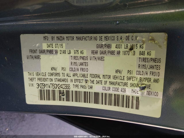 Aukcja sprzedaży 2016 Mazda Mazda3 I Touring, vin: 3MZBM1W76GM240388, numer aukcji: 45581491