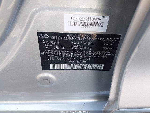 5NPD74LF6LH613994 Hyundai ELANTRA SE