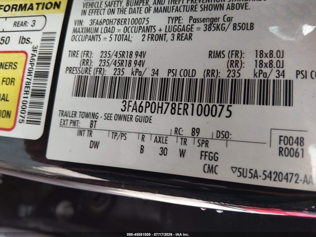Ford FUSION SE 2014 3FA6P0H78ER100075 Image 9