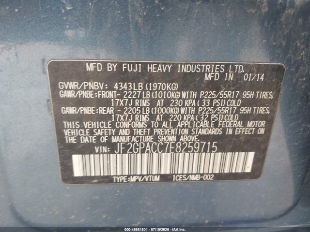 JF2GPACC7E8259715 Subaru Xv Crosstrek 2.0i Premium