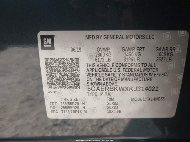 45581510 :رقم المزاد ، 5GAERBKWXKJ314021 vin ، 2019 Buick Enclave Fwd Essence مزاد بيع