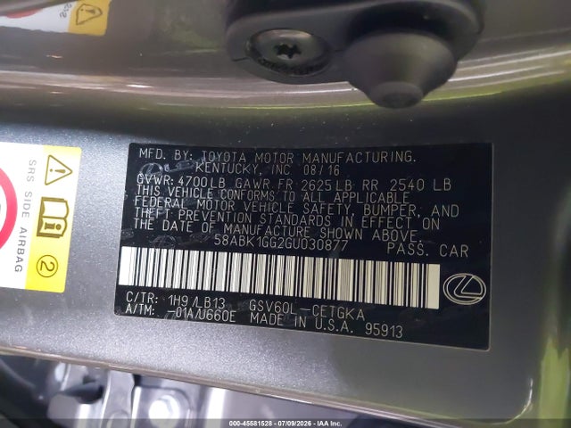 Продажа на аукционе авто 2016 Lexus Es 350, vin: 58ABK1GG2GU030877, номер лота: 45581528
