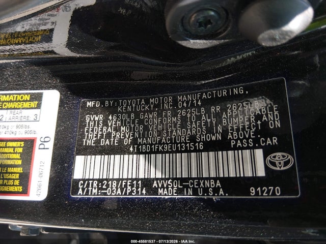 Продаж на аукціоні авто 2014 Toyota Camry Hybrid Le, vin: 4T1BD1FK9EU131516, номер лоту: 45581537