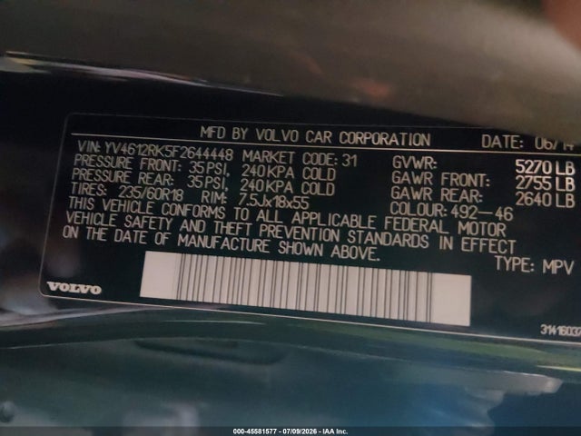 Volvo XC60 2015 YV4612RK5F2644448 Image 9
