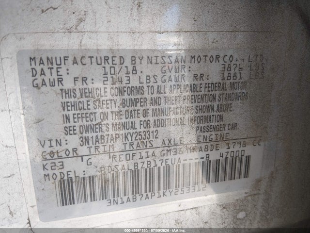 Nissan SENTRA S 2019 3N1AB7AP1KY253312 Image 9