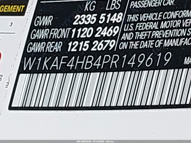Aukcja sprzedaży 2023 Mercedes-benz C 300 4matic, vin: W1KAF4HB4PR149619, numer aukcji: 45581648