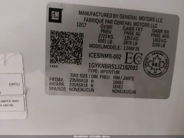 Продаж на аукціоні авто 2018 Cadillac Xt5, vin: 1GYKNBRS1JZ182003, номер лоту: 45581654