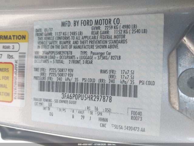 Ford Fusion Energi Se Luxury 2017 3FA6P0PU5HR297878 Image 9