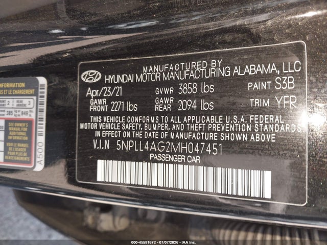 Hyundai ELANTRA SE 2021 5NPLL4AG2MH047451 Image 9