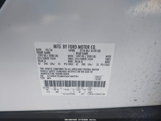 Ford EXPLORER XLT 2016 1FM5K7D86GGC66791 Image 9