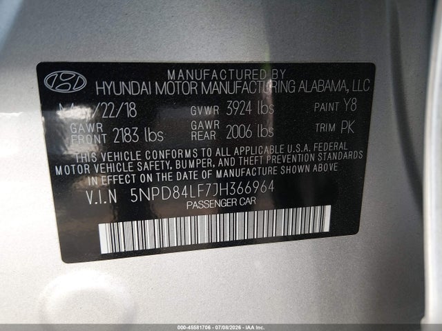 Hyundai ELANTRA SEL 2018 5NPD84LF7JH366964 Image 9