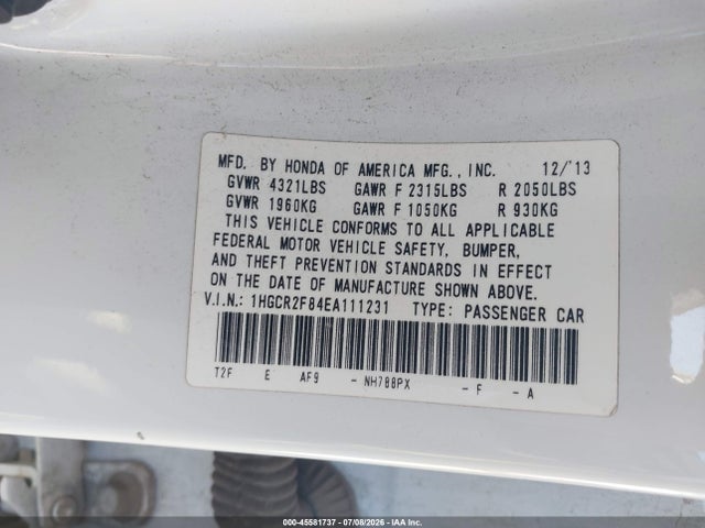 2014 Honda Accord Ex-l მანქანა იყიდება აუქციონზე, vin: 1HGCR2F84EA111231, აუქციონის ნომერი: 45581737