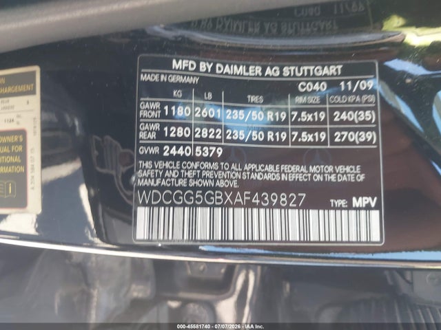 Aukcja sprzedaży 2010 Mercedes-benz Glk 350, vin: WDCGG5GBXAF439827, numer aukcji: 45581740