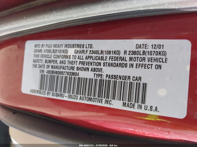 2002 Subaru Outback H6-3.0 L.l. Bean Edition მანქანა იყიდება აუქციონზე, vin: 4S3BH806827633604, აუქციონის ნომერი: 45581741