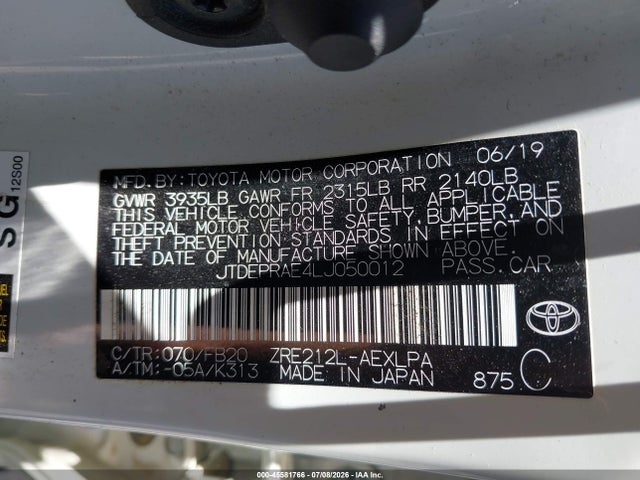 JTDEPRAE4LJ050012 Toyota COROLLA LE