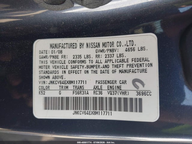 Продаж на аукціоні авто 2008 Infiniti G37 Sport, vin: JNKCV64EX8M117711, номер лоту: 45581774