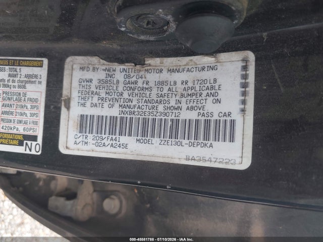 Aukcja sprzedaży 2005 Toyota Corolla Ce, vin: 1NXBR32E35Z390712, numer aukcji: 45581788