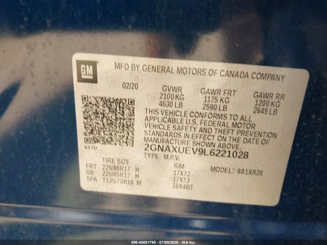 2GNAXUEV9L6221028 Chevrolet Equinox Awd Lt 1.5l Turbo