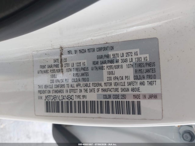 Продаж на аукціоні авто 2020 Mazda Cx-9 Sport, vin: JM3TCABYXL0414640, номер лоту: 45581807