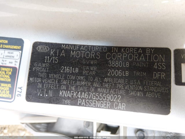 Продажа на аукционе авто 2016 Kia Forte Lx, vin: KNAFK4A67G5559022, номер лота: 45581815