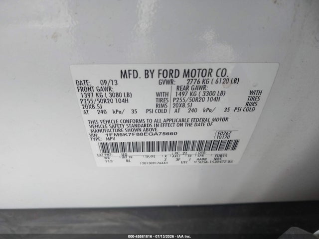 Ford Explorer Limited 2014 1FM5K7F88EGA75660 Image 9
