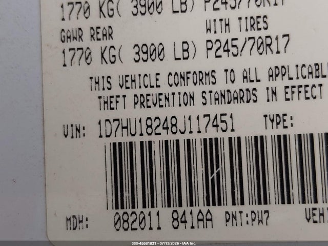 Aukcja sprzedaży 2008 Dodge Ram 1500 St/sxt, vin: 1D7HU18248J117451, numer aukcji: 45581831