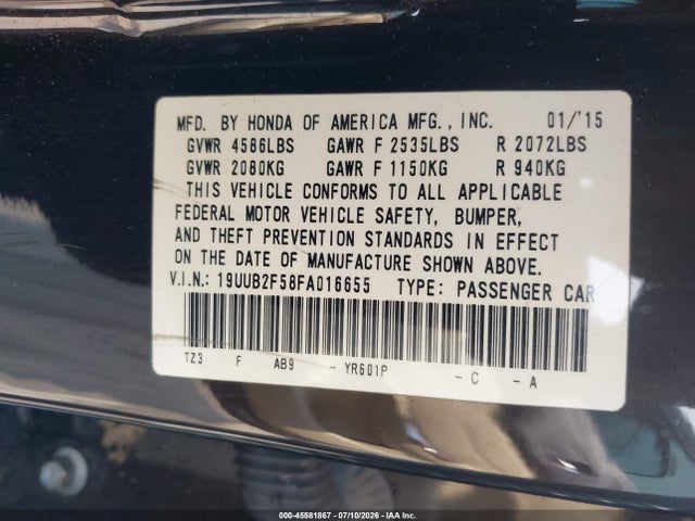 Aukcja sprzedaży 2015 Acura Tlx V6 Tech, vin: 19UUB2F58FA016655, numer aukcji: 45581867