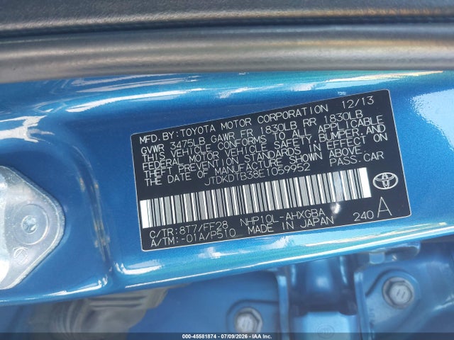 Toyota Prius C Three 2014 JTDKDTB38E1059952 Image 9