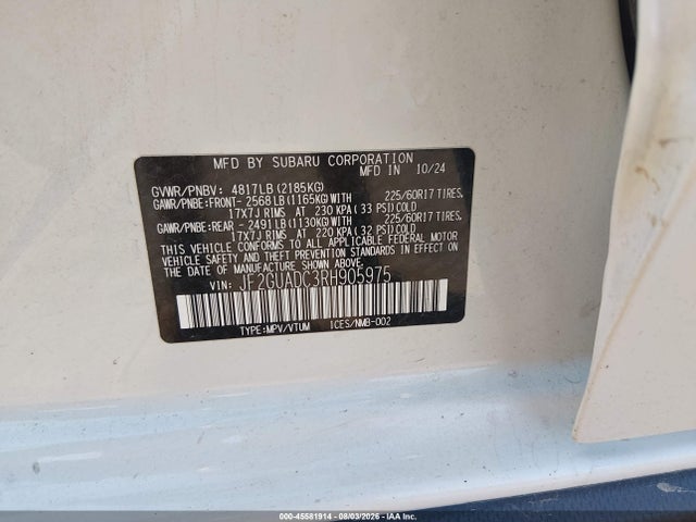 Aukcja sprzedaży 2024 Subaru Crosstrek Premium, vin: JF2GUADC3RH905975, numer aukcji: 45581914