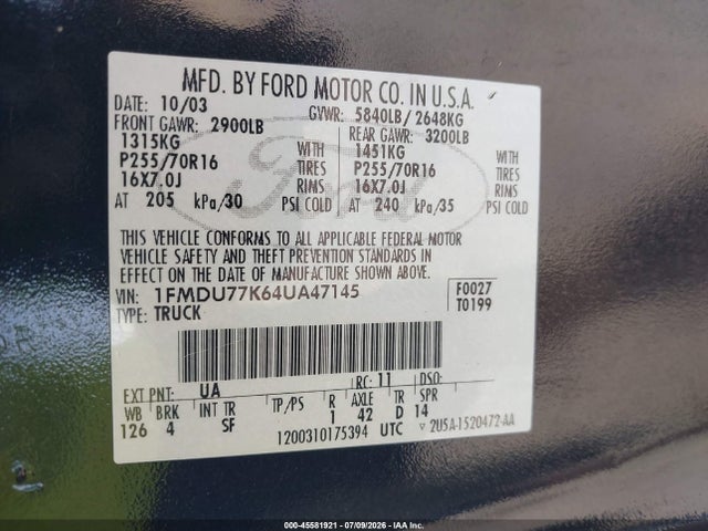 Продаж на аукціоні авто 2004 Ford Explorer Sport Trac Adrenalin/xls/xlt, vin: 1FMDU77K64UA47145, номер лоту: 45581921