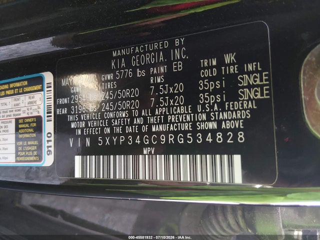 KIA Telluride Ex 2024 5XYP34GC9RG534828 Image 9