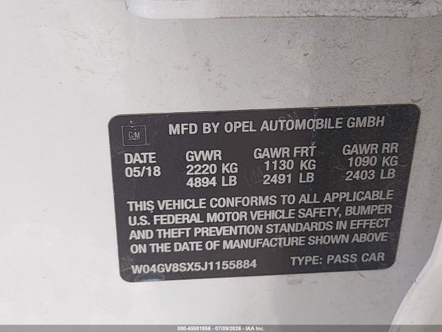 Продаж на аукціоні авто 2018 Buick Regal Tourx Essence, vin: W04GV8SX5J1155884, номер лоту: 45581956