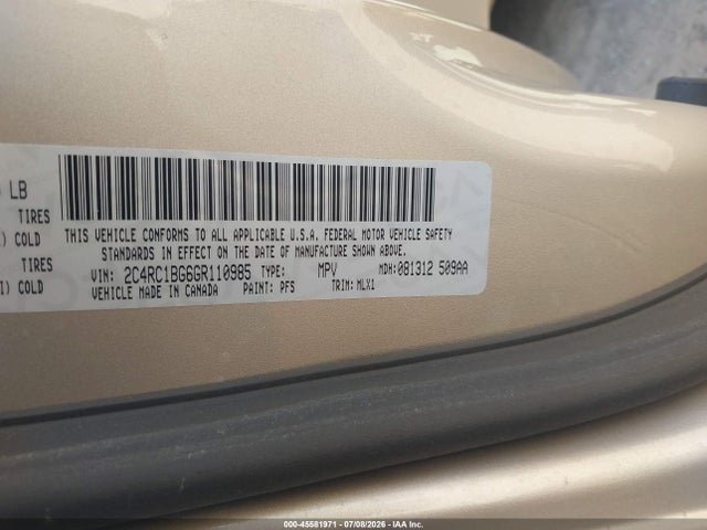 Aukcja sprzedaży 2016 Chrysler Town & Country Touring, vin: 2C4RC1BG6GR110985, numer aukcji: 45581971