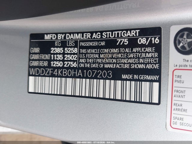 45581983 :رقم المزاد ، WDDZF4KB0HA107203 vin ، 2017 Mercedes-benz E 300 4matic مزاد بيع
