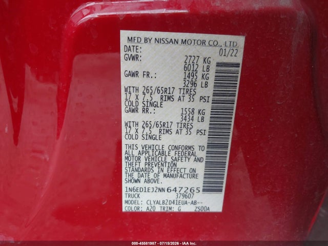 Продаж на аукціоні авто 2022 Nissan Frontier Sv 4x2, vin: 1N6ED1EJ2NN647265, номер лоту: 45581987