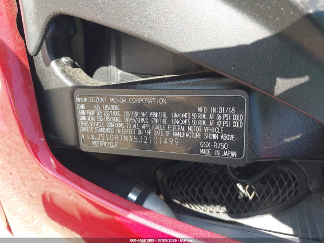 Suzuki GSX-R750 2018 JS1GR7MA5J2101499 Image 10