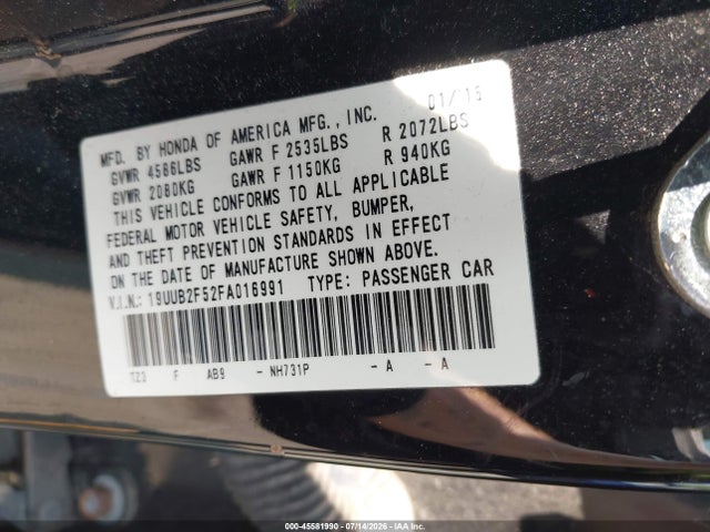 Aukcja sprzedaży 2015 Acura Tlx V6 Tech, vin: 19UUB2F52FA016991, numer aukcji: 45581990