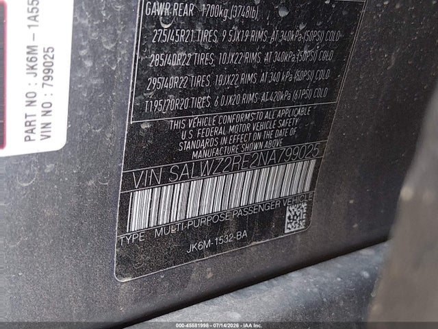 Aukcja sprzedaży 2022 Land Rover Range Rover Sport Svr/svr Carbon Edition, vin: SALWZ2RE2NA799025, numer aukcji: 45581998