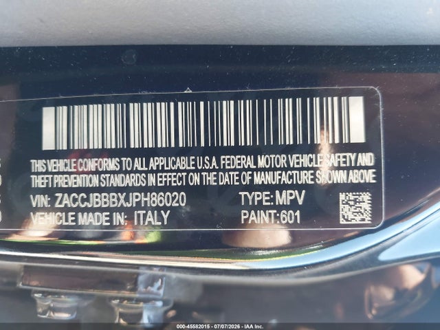 Aukcja sprzedaży 2018 Jeep Renegade Latitude 4x4, vin: ZACCJBBBXJPH86020, numer aukcji: 45582015