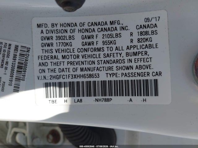 Honda Civic Ex-t 2017 2HGFC1F3XHH658653 Image 9