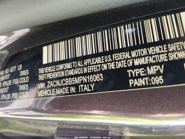 45582051 :رقم المزاد ، ZACNJCBB5MPN16063 vin ، 2021 Jeep Renegade Latitude Fwd مزاد بيع