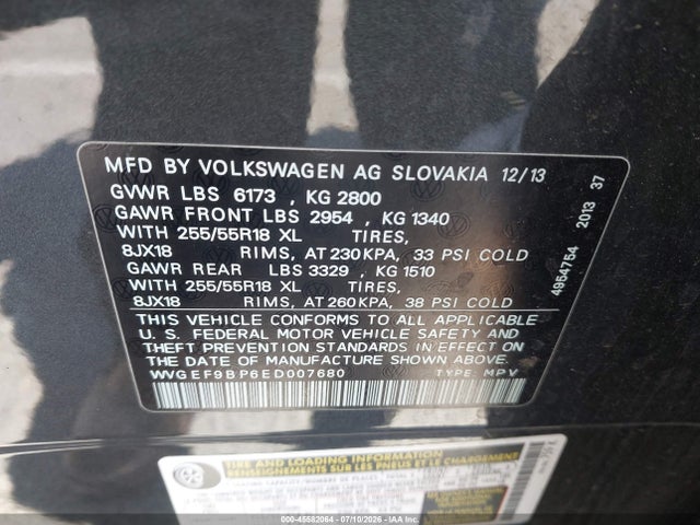Продаж на аукціоні авто 2014 Volkswagen Touareg 3.6l Sport, vin: WVGEF9BP6ED007680, номер лоту: 45582064