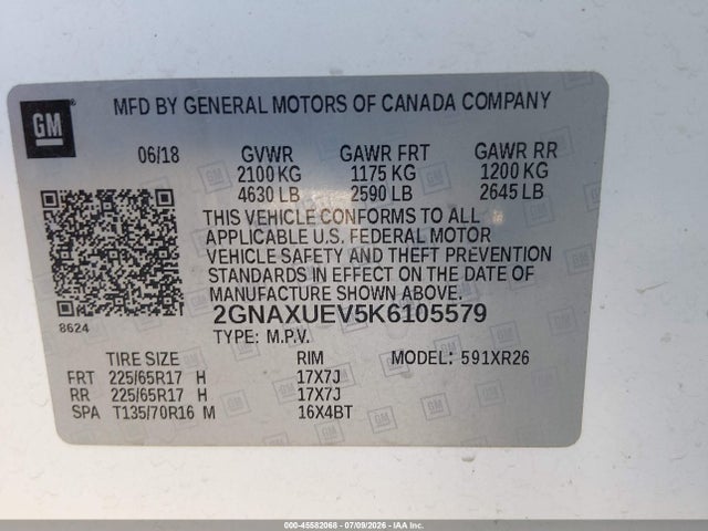 2GNAXUEV5K6105579 Chevrolet EQUINOX LT