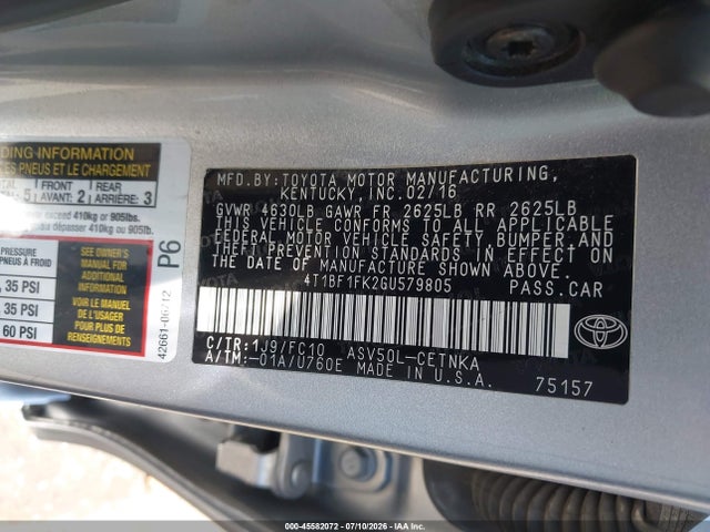Toyota CAMRY LE 2016 4T1BF1FK2GU579805 Image 9