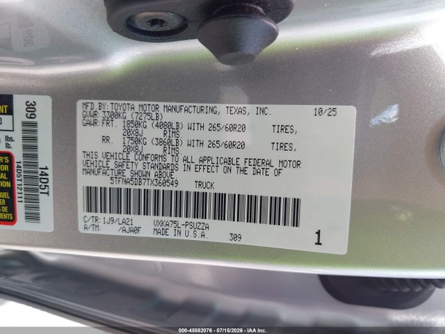 5TFNA5DB7TX360549 Toyota Tundra Platinum Crewmax 5.5&#039; Bed