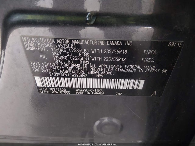 2T3YFREV4FW226847 Toyota Rav4 Limited
