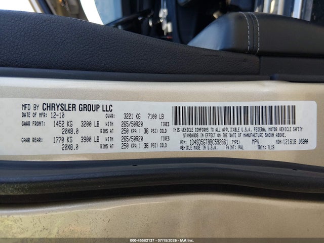 2011 Dodge Durango Citadel მანქანა იყიდება აუქციონზე, vin: 1D4SD5GT8BC592861, აუქციონის ნომერი: 45582137
