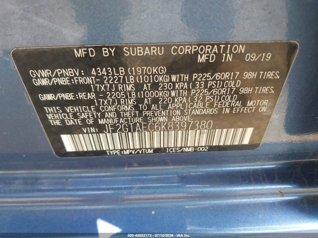 JF2GTAEC6K8397380 Subaru Crosstrek 2.0i Premium